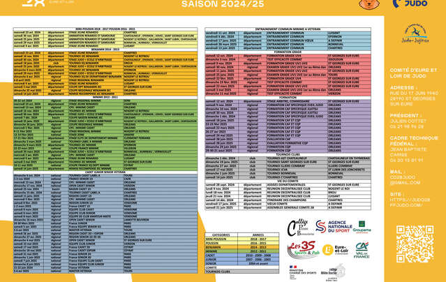 Calendrier compétitions 2024-2025